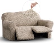 PAULATO BY GA.I.CO. Recliner Loveseat Cover - Reclining Slipcover - Soft Fabric Slipcover - 1-Piece Form Fit Stretch Protector - Jacquard 3D - Reclining Loveseat - Beige Artistico (Recliner Cover)