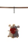 Creative Co-Op Wool Felt Mice Holding Red Heart Ornament, Multicolor