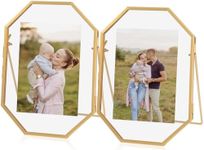 Jajamy 5x7 Gold Floating Picture Frame, Octagon Tempered Glass Floating Frames for 3.5 x 5, 4 x 6 Photo, Tabletop Picture Frame for Office and Home Decor