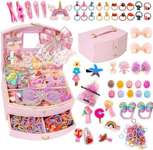 Girls Hair Accessories Storage Box contains Hair Clip Hair Band - Travel Jewellery Box for Girls Square hair accessory box - Ages 3-10 Girls Birthday Presents, Pink