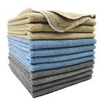 Polyte Professional Microfiber Cleaning Cloth, 14 x 14 in, Blue, Camel, Gray (12 Pack)