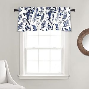 Lush Decor Devonia Allover Light Filtering Window Curtain Valance, 18" L x 52" W, White & Navy