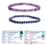 Gemaltic Lab Certified 4mm Natural Round Beads Stretch Bracelet 7 Inch Pack of 2 (Lapis Lazuli & Amethyst)