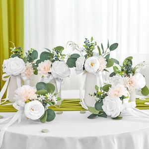 Serwalin Wedding Table Centerpieces Set of 6, Mini White Bridesmaid Bouquets Floral Centerpieces for Wedding Reception Table Decorations