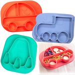 Vehicle Silicone Compartment Plates- 3 PK Car, Train, Rocket- Large Divided Sections for Easy Grabbing Baby Food Training, Non-Slip Unbreakable Material, Flexible Shapes for Toddlers, Kids- BPA Free
