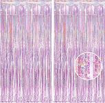 BRAVESHINE Pink Glitter Tinsel Foil Fringe Curtain - 2 Pcs 3.2x8.2 ft Metallic Holiday Supplies Photo Backdrop for Girl Princess Birthday Unicorn Wedding Bridal Shower Bachelorette Party Decorations