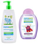 Mamaearth Gentle Cleansing Natural Baby Shampoo, 400ml (White) & Brave Blueberry Body Wash For Kids with Blueberry Oat Protein 300 ml, 1 count