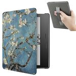 Lukione Case Compatible for 7 Kindle Oasis Fabric Cover (10th Generation 2019 and 9th Generation 2017), PU Leather Sleeve Cover with Hand Straps, Auto Sleep/Wake (Apricot Flower)