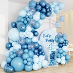 DBKL Blue Balloon Garland Arch Kit with Different Size Metallic Macaron Blue Confetti Balloons for Baby Shower Boys Birthday Wedding Graduation Ocean Themed Party Background Decorations