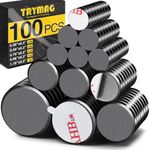 TRYMAG Magnets for Crafts, 5 Different Size, 100Pcs Strong Ceramic Magnets with Adhesive Backing for Crafts, Small Round Magnets Flat Ferrite Craft Circle Magnets for Refrigerator, Button, Hobbies