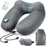 urophylla Inflatable Travel Pillows for Airplanes, Soft Velvet Inflatable Neck Pillow with 3D Contoured Eye Masks, Blow Up Pillow for Traveling, Trains, Cars, Travel Accessories, Large(Grey)