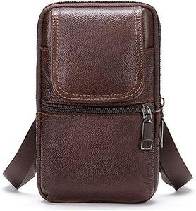 Men's Mobile Phone Crossbody Bag Leather, Cell Phone Bag with Belt Loop, Cell Phone Waist Belt Pouch Leather Zipper Smartphone Carrying Case Purse Shoulder Holster Crossbody Wallet Pocket Handbag