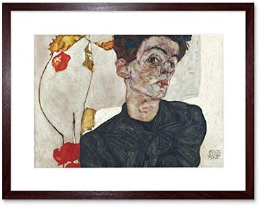Schiele Self Portrait With Physalis Artwork Framed Wall Art Print 12X16 Inch