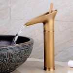 ZAP Antique Lavatory Vanity Basin Mixer Tap Bathroom Faucet with Waterfall Spout Bath Sink Faucets Single Handle One Hole Solid Brass - Brushed Gold