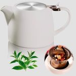 Vegena Ceramic Teapot, 500ml Porcelain Teapot, Teapot with Infuser, Ceramic Stump Teapot Dishwasher Safe Rounded Handle for Loose Leaf Tea Or Bags, White