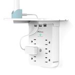 Wall Outlet Extender, Surge Protector 6 AC Outlets Multi Plug Outlet with Shelf, 2 USB and USB C Charging Ports Wall Plug Expander, USB Wall Charger Outlet Splitter for Home Dorm