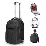 Neewer 2 in 1 Camera Roller Bag with Detachable Shockproof Dividers Retractable Handle Waistband Rain Cover Water Resistant Robust Carry On Backpack for Camera Tripod Flash Lens Laptop, Black, PB027