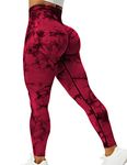 ZAAYO Tie Dye Gym Leggings Seamless for Women Scrunch Bums Leggings High Waist Sport Leggings Seamless for Yoga Gym Workout Fitness Red S