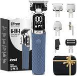 Ufree 6-in-1 Professional Beard Trimmer for Men, IPX6 Waterproof Electric Shaver Razor, Cordless Body Hair Trimmer for Mustache, Nose, Type-C Mens Gooming Kits, Birthday Valentines Gifts for Him