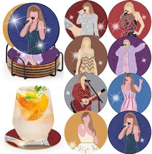 Pop Star Diamond Painting Coasters Kits for Adults, 8PCS Pop Diamond Art Coaster Kits with Holder, Small Diamond Painting Kits for Adults & Kids Art Craft Supplies