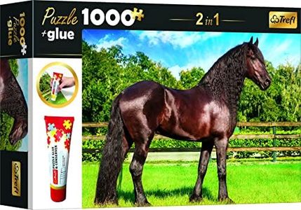 Trefl Colle à Puzzle et Agent Conservateur, Divertissement Créatif, pour Adultes et Enfants à partir de 12 Ans Set 2 en 1, 10643, Cheval Frison