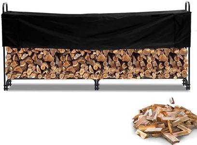 GarveeLife Outdoor Firewood Rack With Cover, 1/2 Cord of Firewood, Heavy Duty Firewood Holder & Waterproof Cover for Fireplace, Patio, Log Storage Rack for Firewood 100in*47in*14in Outdoor Indoo