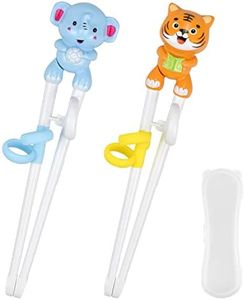 Quimoy 2 Pairs Kids Chopsticks, Training Chopsticks for Kids, Cute Animal Cartoon Design Chopsticks for Learning and Training -Yellow Tiger & Blue Elephant