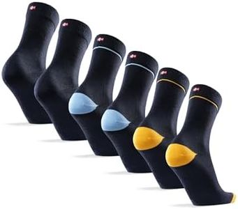 DANISH ENDURANCE 3 Pack Premium Merino Wool Dress Socks, Thermal, Breathable, Odourless, Men & Women, Multicolour : 1 x Navy, 1 x Navy/Yellow, 1 x Navy/Light blue, 9-12
