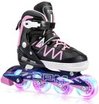 2PM SPORTS Boys Adjustable Inline Skates with Full Light Up Wheels, Fun Beginner Roller Skates for Kids Girls Youth - Pink Medium