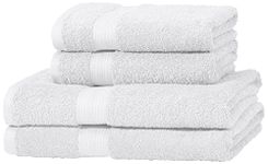 Amazon Basics 4 Piece AB Fade Resitant, 100% Cotton, 2 Hand & 2 Bath Towel, Forever White, 70 x 140 cm