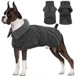 Kuoser Dog Coat, Extra Warm Dog Jacket Windproof Dog Cold Weather Coats for Large Dogs, Fleece Lining Turtleneck Dog Snowsuit Reflective Adjustable Dog Winter Clothes, Dark Grey L