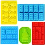 YXHZVON 5 Pcs Chocolate Silicone Moulds, Building Bricks Multi-Size Candy Moulds, Robots Figures Jelly Moulds, for Building Block Themes Kids Cake Cupcake Decorations, Candy Chocolate Baking Molds