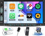 Universal Double Din Car Stereo 7 inch Touchscreen with Wireless Carplay Android Auto Mirror Link FM Receiver Multimedia Player Head Unit Bluetooth 5.1 EQ USB TF AUX+ Backup Camera & Remote & MIC