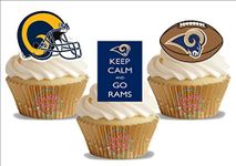 12 x American Football Los Angeles Rams Trio Mix - Fun Novelty Birthday Premium Stand UP Edible Wafer Card Cake Toppers Decorations