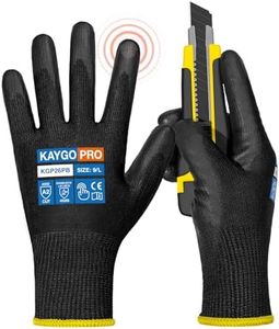 KAYGO Cut Resistant Gloves PU Coated, 12 Pairs Safety Work Gloves with full fingers Touchscreen, ANSI Cut Level A2, for Men and Women, Ideal for General Duty Work KG11P, Black,L