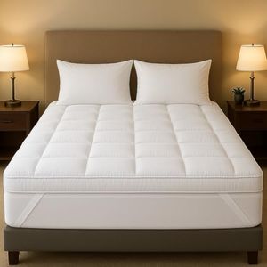 4AS Supersoft Mattress Topper Double Bed - 1100 GSM Filling 4 Inch (10cm) Thick Mattress Topper with Elasticized Corner Straps - White (Double 137x190 cm)