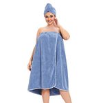 Towel Wrap for Women Plus Size (XXL-XXXXL) with Hair Towel Wrap, Microfiber Bath Wrap Soft & Comfortable Absorb Water Body Wrap Oversized Button Design