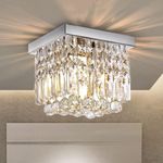 Ceiling Light Crystal Chandelier, Square with Stainless Steel LED Light for Hallway, Living Room, Bedroom, Dining Room, Stairs, 1 G9 Lamp Holder, Modern (Silver)
