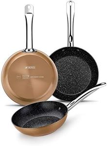 Monix Copper | Set de 3 sartenes 20-24-28 cm Efecto Cobre, Aluminio Forjado Antiadherente con partículas de Titanio, aptas para Todo Tipo de cocinas Incluso inducción