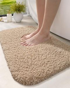 DEXI Bathroom Rug Mat, Extra Soft and Absorbent Bath Rugs, Washable Non-Slip Carpet Mats for Shower Room Floor, Tub, 32"x20", Beige