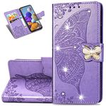 Asdsinfor Galaxy A03S Case Stylish Shiny Diamond Wallet Case Credit Cards Slot with Stand for PU Leather Shockproof Flip Magnetic Case for Samsung Galaxy A03S Glitter Butterfly Light Purple SD