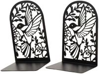 Deefongo Book Ends,Metal Bookends,1 Pair Black Book Ends for Shelves,Non Skid No Rusting Book End, Unique Designs Book Stopper for Home, Office, Library