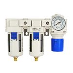 1/2” NPT Compressed Air Filter Regulator Combo-Three Stage Air Drying System, Semi-Automatic Drain, Poly Bowl