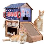 opbodqo Indoor Cardboard Cat House(Heavy Duty Cardboard)Double Decker Cat Villa,Cat Bed with Cat Scratching Board, Cat Tree Tower with Toys and Furniture, Stylish cat castle,Unique Iarge Cat House。
