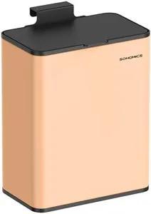 SONGMICS Hanging Trash Can, 2.1-Gallon (8 L) Small Kitchen Garbage Can with Lid, Cabinet Door Hanging or Wall-Mounted with Hooks, for Under Sink, Bathrooms, Peach Fuzz ULTB810R01