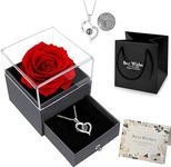 Galox Rose Flower with Heart Necklace, Gift for Wife, Girlfriend, Fiancée On Valentines Day Birthday Wedding Anniversary, Necklace with Rose Flower Box Bag Gift Card (Silver Cross Heart (Red Rose))