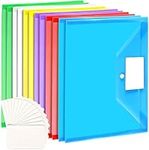 LEOBRO Plastic Wallets A4, 12 Pack A4 Folders 6 Colours, Document Wallets Folders with Pocket, Document Folder with Snap Button and 20 White Label Cards, File Folder for School Home Work Office Travel