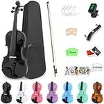 Oneder 4/4 Rainbow Violin Set Full Size Fiddle for Adults Beginners with Hard Case, Shoulder Rest, Rosin, Bow, Tuner, Extra Bridge Strings, 10 Music Stickers (Black)