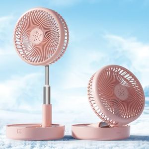 Primevolve Battery Operated Fan,Portable Rechargeable USB Floor Table Desk Fan with Adjustable Height, 4 Speed Settings Pedestal Fan for Bedroom Camping Travel,Pink 7.7"