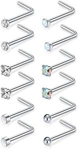 MODRSA Nose Studs 20g 18g Nose Rings Studs Nose Stud L Shaped Surgical Stainless Steel Diamond Small Nose Stud for Women Men Corkscrew Nose Rings Nose Piercing Studs Screw, Metal